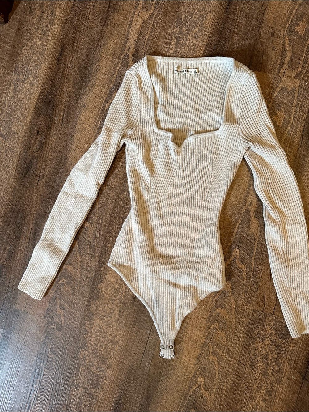 Abercrombie & Fitch Cream Ribbed Long Sleeve Bodysuit